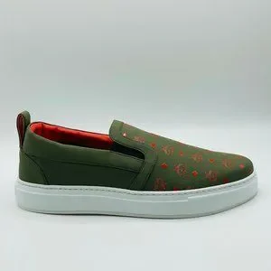 MCM: Moss Green Orange Logo Leather Slip On Sneaker MEX9AMM61G8 $_57.JPG?set_id=8800005007 main image 3